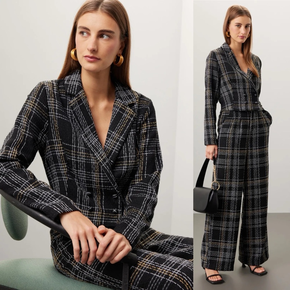 Slate & Willow | Tweed Blazer Black Gold White Cropped Size S